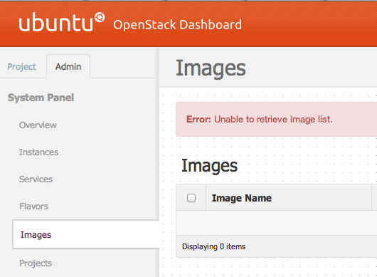 利用onestack在ubuntu上安装的 openstack dashboard中显示 unable to